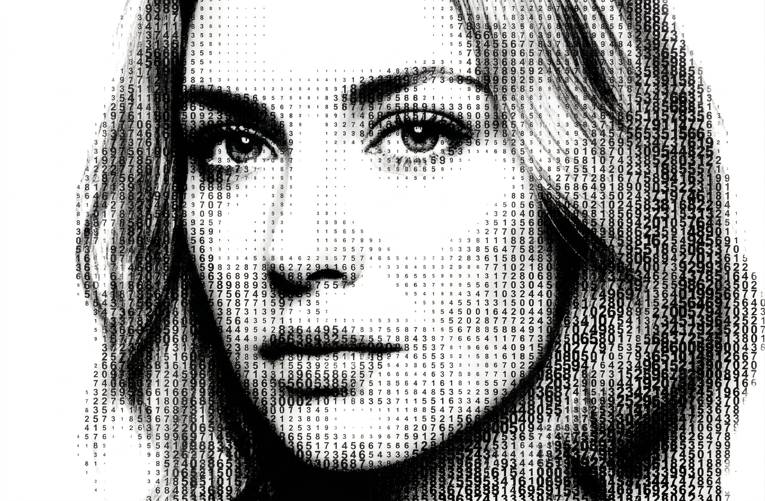 Data portrait — a human face composed of numbers